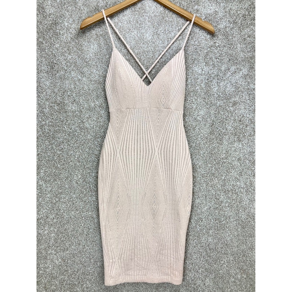 Windsor Ribbed Bodycon Midi Dress Womens XS Blush Pink Crisscross Back Stretch